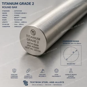 Titanium Grade 2 Round Bar, R50400, 3.7035, ASTM B348 Gr. 2